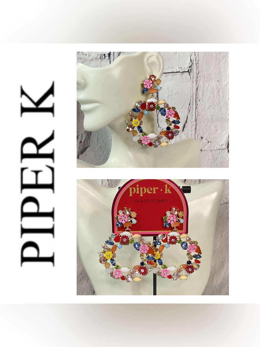 Piper.k Multicolor Floral Hoop Statement Earrings